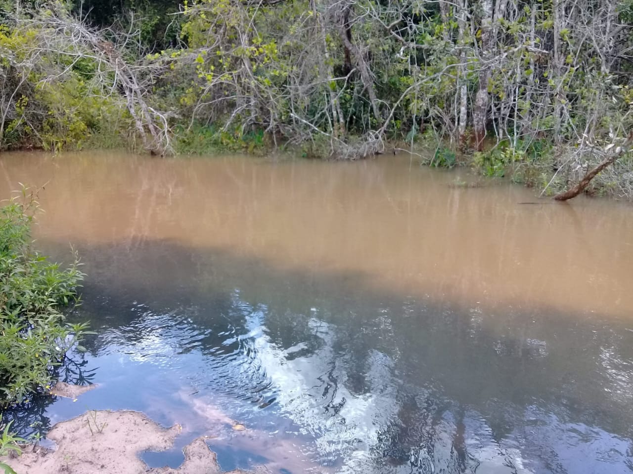 &Aacute;gua do c&oacute;rrego mudou de cor - Foto: Jornal da Nova